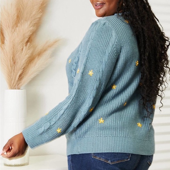 NEW HEYSON PLUS + REG SIZE Floral Embroidered Chunky Cable Knit Cardigan Sweater - Picture 4 of 12